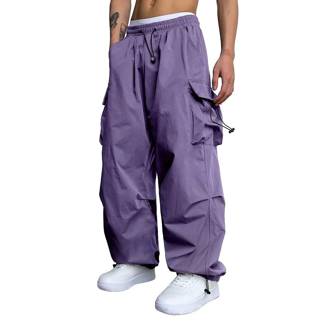 Streetwear letnie spodnie Cargo męskie z wieloma kieszeniami Harajuku modne na co dzień męskie spodnie do biegania szerokie nogawki luźne spodnie w stylu Hip Pop