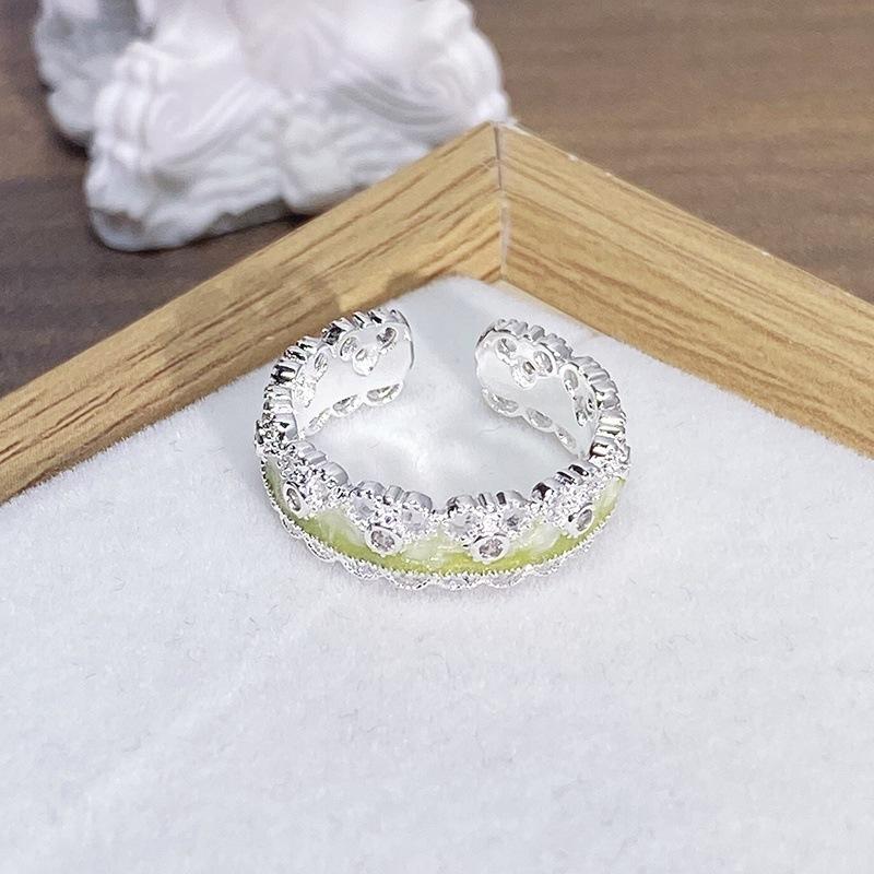 Enamel Oil Drop Flower Butterfly Opening Ring Niche Design Light Luxury High Sense Zircon Personality Ring Woman