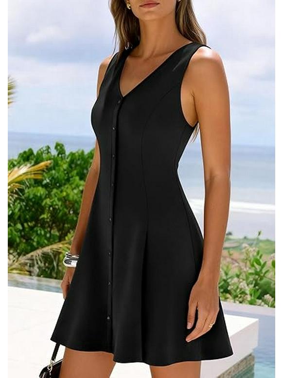 Women's Sleeveless V-neck A-line Summer Beach Dress