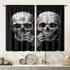 2 pieces of high-definition digital black skull print curtains, pole bag home decoration, room decoration