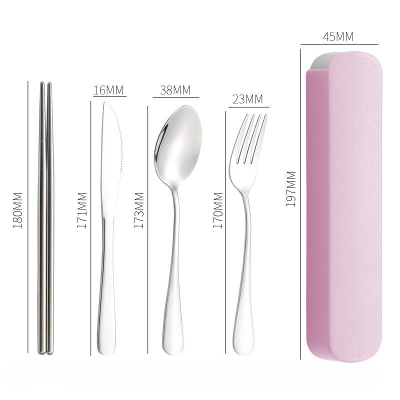 5Pcs/Set Travel Camping Cutlery Set Portable Tableware Stainless Steel Chopsticks Spoon Fork Steak Knife with Storage Case