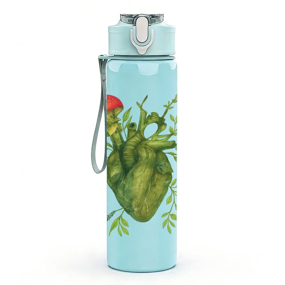 1PC Green Heart Plant Art 750ml Color Plastic Sports Water Bottle Leakproof Flip Straw Lid Suitable for Sports Office Home Use