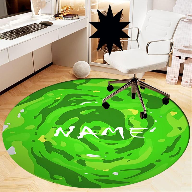 Custom Name Rick and Morty Printed Round Rug Carpet Chair Rug Area Rug Entryway Doormats,for Office Chair Living Room Bedroom Kitchen Room.