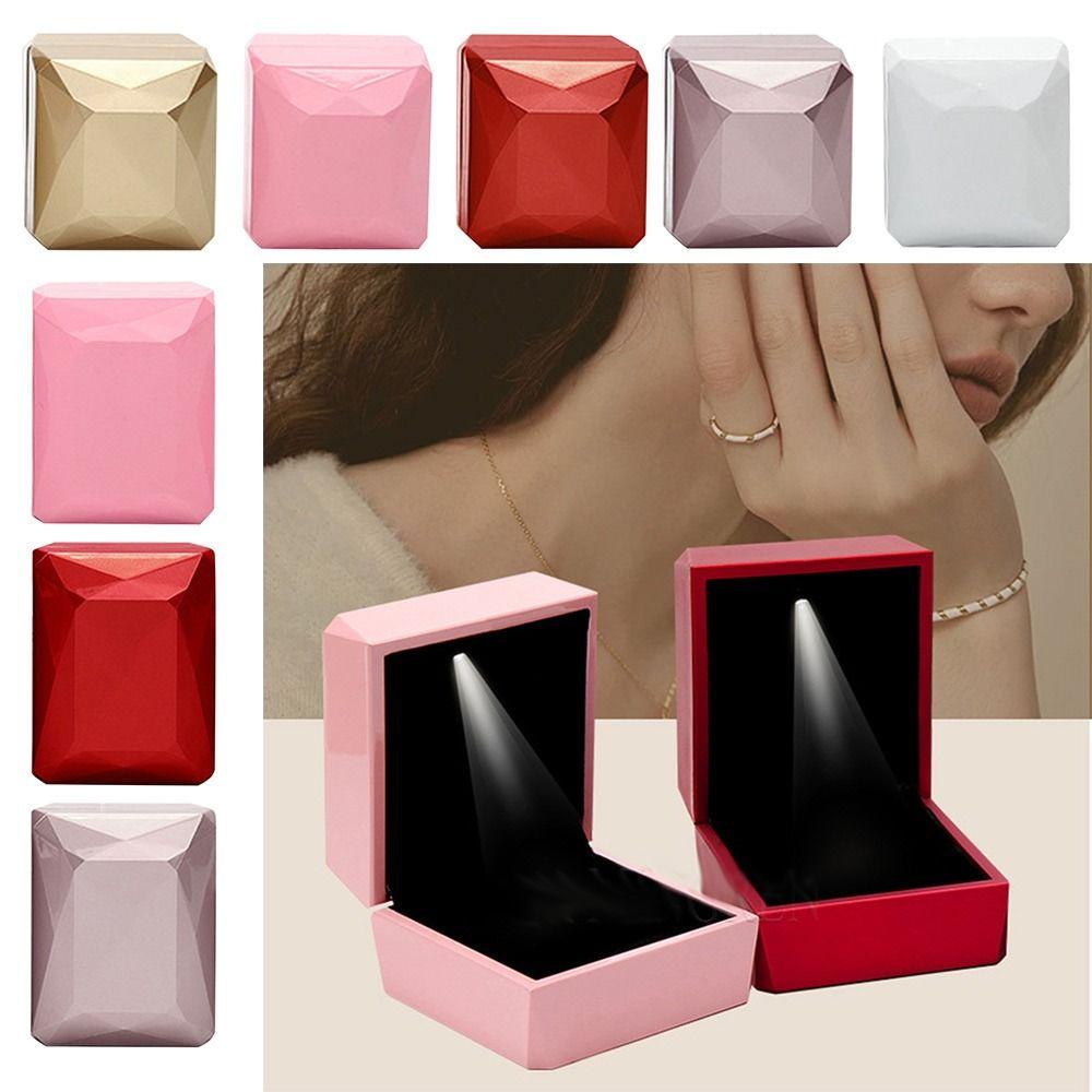 With LED Light Jewelry Storage Box Baking Paint Pendant Necklace Organizer  for Proposal Surprise