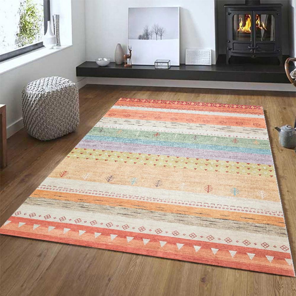 Washable Vintage Persian Style Carpet, Lightweight Floor Mat for Bedroom & Living Room, Soft Comfortable Modern Vintage Rug