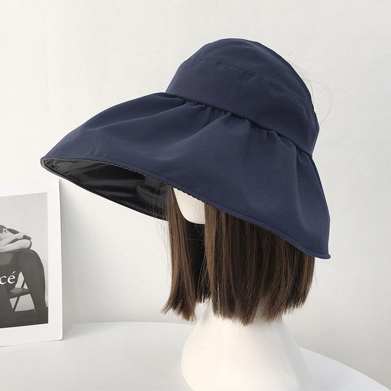 

Vinyl empty top sun hat women s summer sun protection hat UV protection face bucket hat foldable adjustment M（56-58cm） Темно-синій