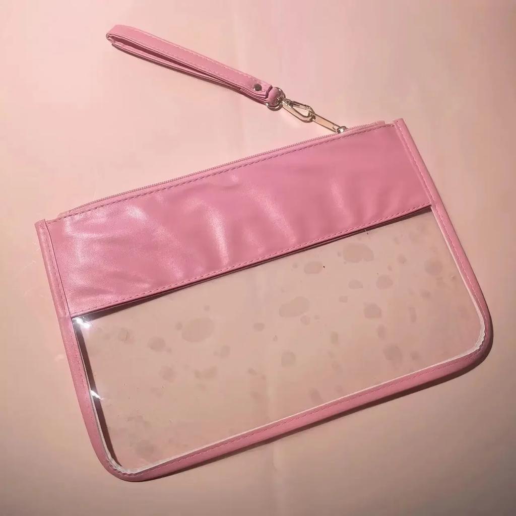 PVC Clear Letter Wash Cosmetic Bag Travel Snack Bag Clear Letter Embroidered Bag for Travel Beach Portable Toilet Storage