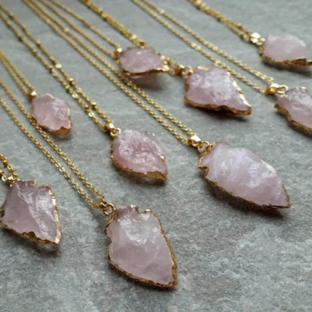 Crystal Pendant Necklace With Asymmetric Pink Quartz For Fashion Jewelry Enthusiasts