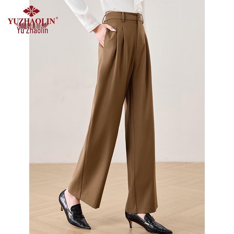 Yu Zhaolin Damen High-Waist Gerade Bein Fließende Hose - Karamell