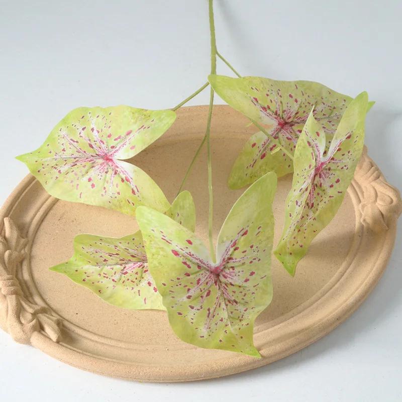 50cm Artificial Plants Film 5 Forks Colorful Taro Leaves Table Decorative Simulation Green Plant Leaf Wedding Decoration Floral