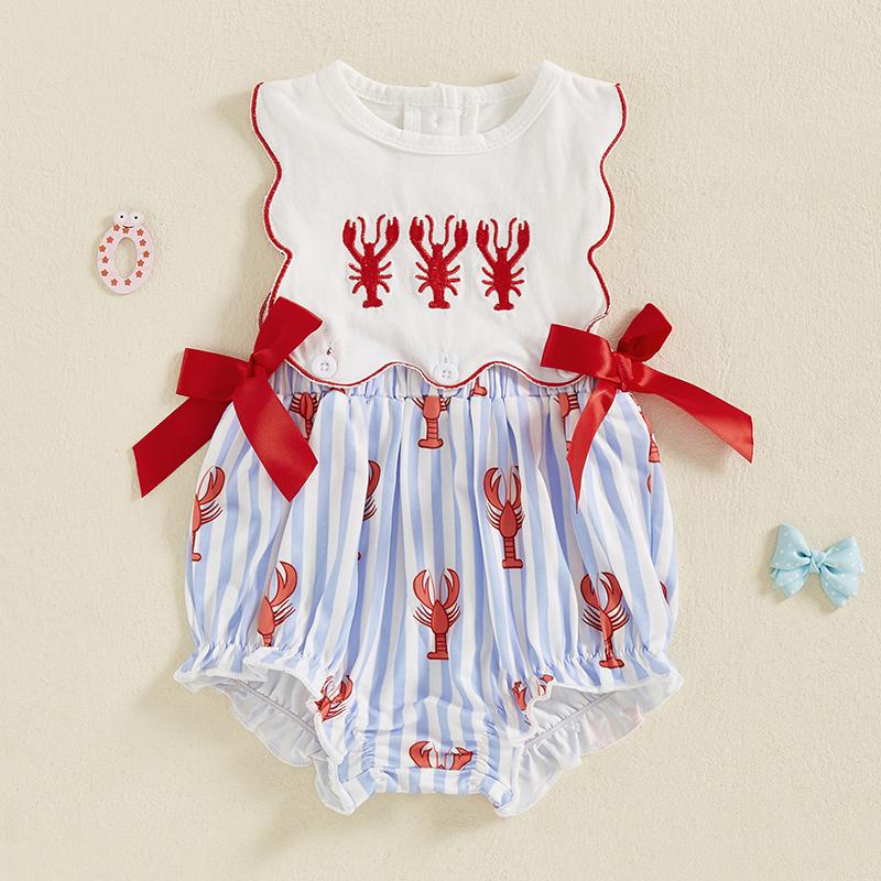 

Summer Newborn Baby Casual Lobster Stripe Print Sleeveless Rompers Girl Jumpsuit Baby Romper Costume 0-3M