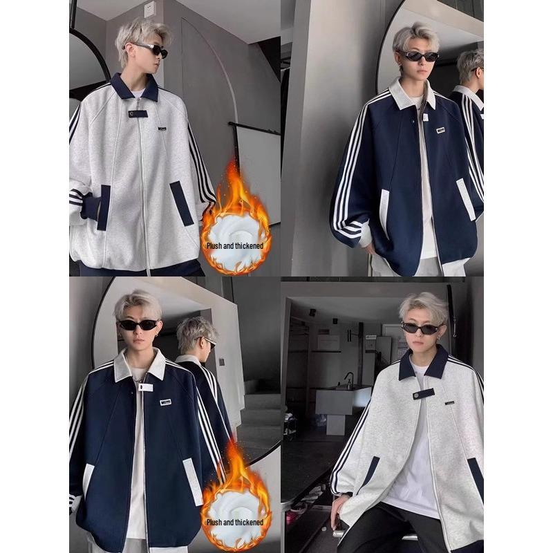 Men's College-Style Three-Stripe Baseball Cardigan: Trendy Autumn/Winter Versatile Jacket