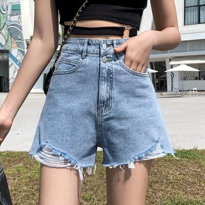 Pantolon Klasik ve Minimalist Moda Çok Yönlü İnce Kadın Yüksek Bel A Kesim İnce Yaz Yırtık Delikli Bol Geniş Paça Kot Şort Bireysellik