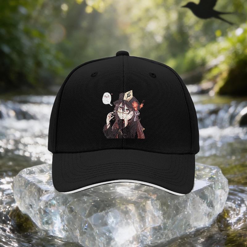 Anime Girl Black Floral Sandwich Baseball Cap Unisex Simple Lightweight Adjustable Outdoor Sun Hat Ideal Gift for Travel P