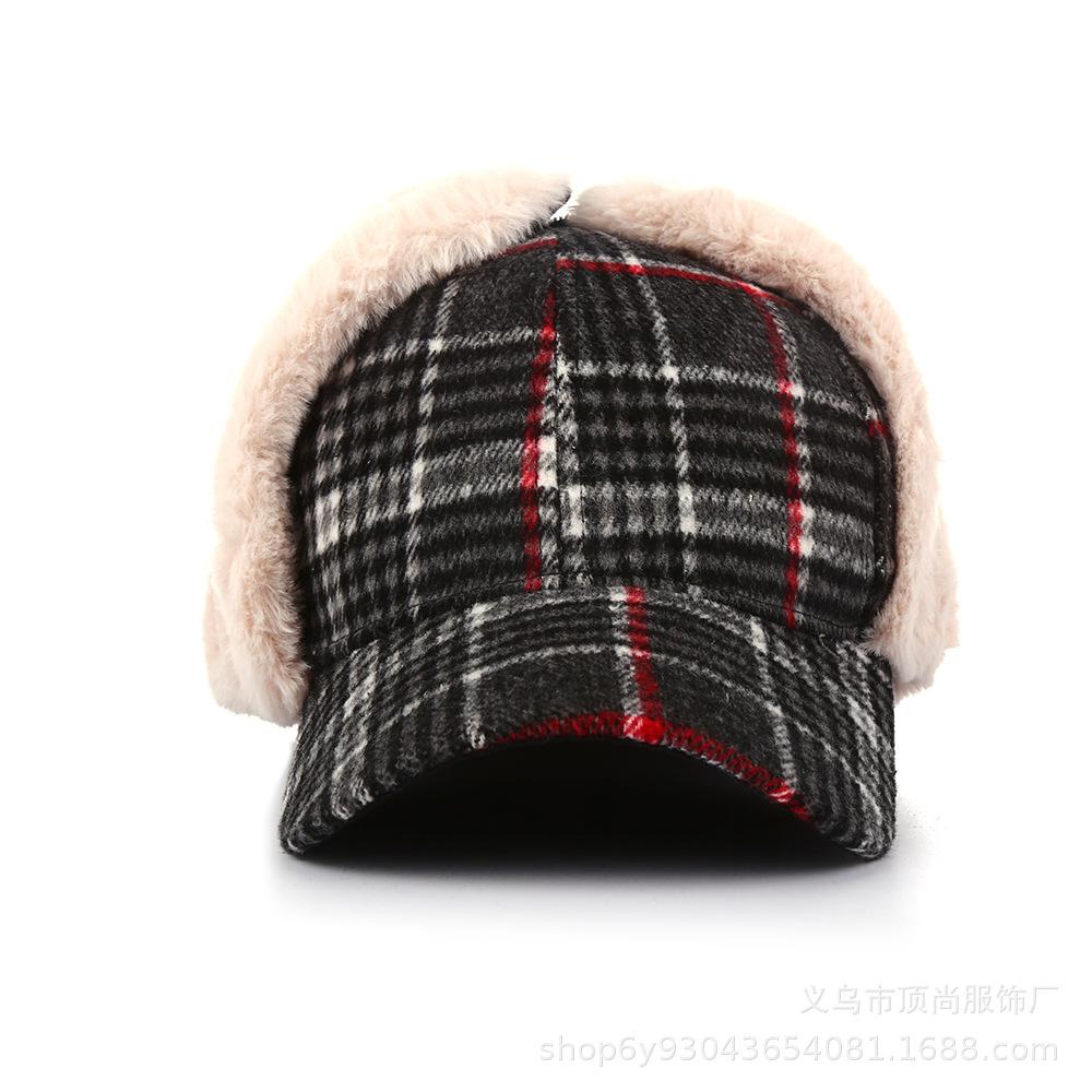 Winter Hat Women's Tide Plaid Duck Tongue Baseball Cap Northeast Outdoor Riding Ear Protection Ski Warm Lei Feng Hat