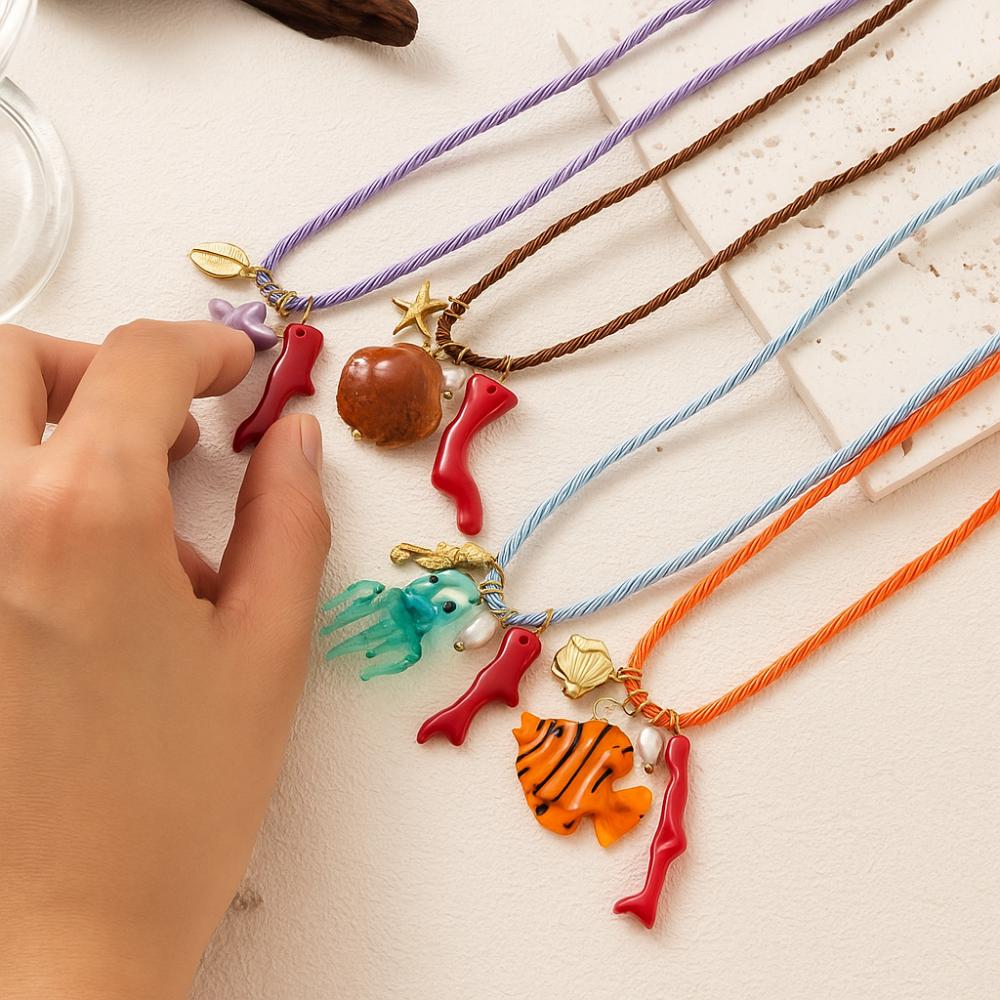 Necklace Set Resin Starfish Pendant Necklace Ethnic Style Dopamine Necklace  Gift