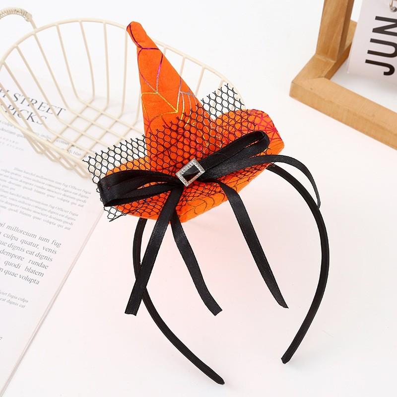 Halloween Witch Hat Headband With Spiderweb Design - Handmade Fuzzy Hair Accessory Women Cute Party Costume Headpiece
