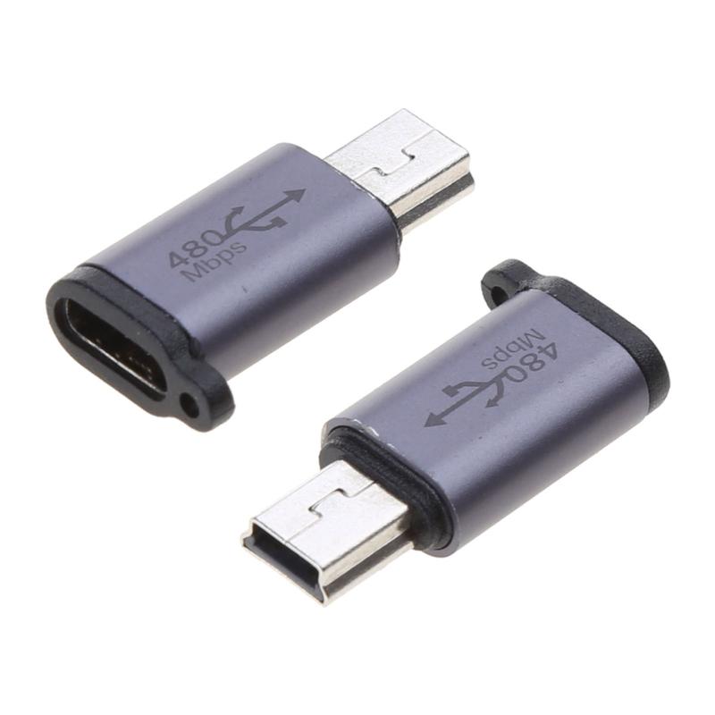 Portable Converter for Phone Tablet Type-C Female to Mini USB Male Adapter with Strap Support Data Transfer Charging
