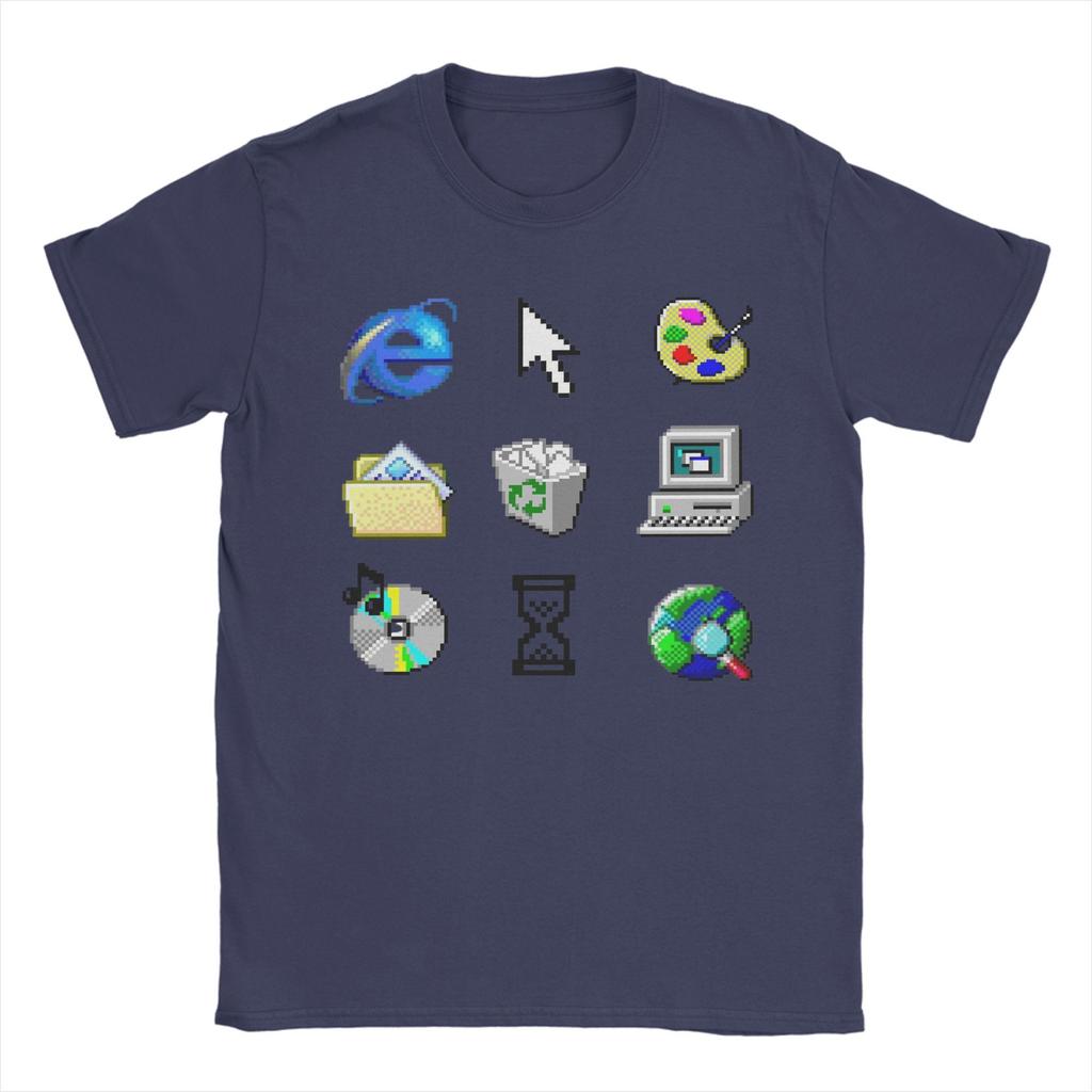 Men Women Summer Funny TShirt Old Windows 95 Icons Funny Cotton Tees Short Sleeve T Shirt Crewneck Tops Gift Idea