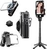 Mini magnetický selfie stick pro iPhone, 4v1 přenosný kapesní stativ pro iPhone MagSafe/Android s dálkovým ovladačem/uchycením na cold shoe