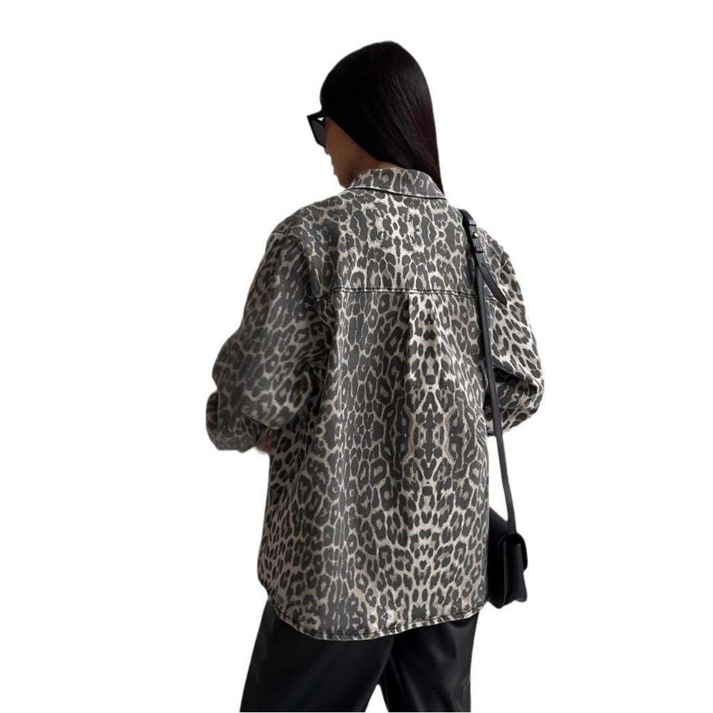 2024 Retro Leopard Print Denim Jacket - Trendy, Loose, Versatile for Spring