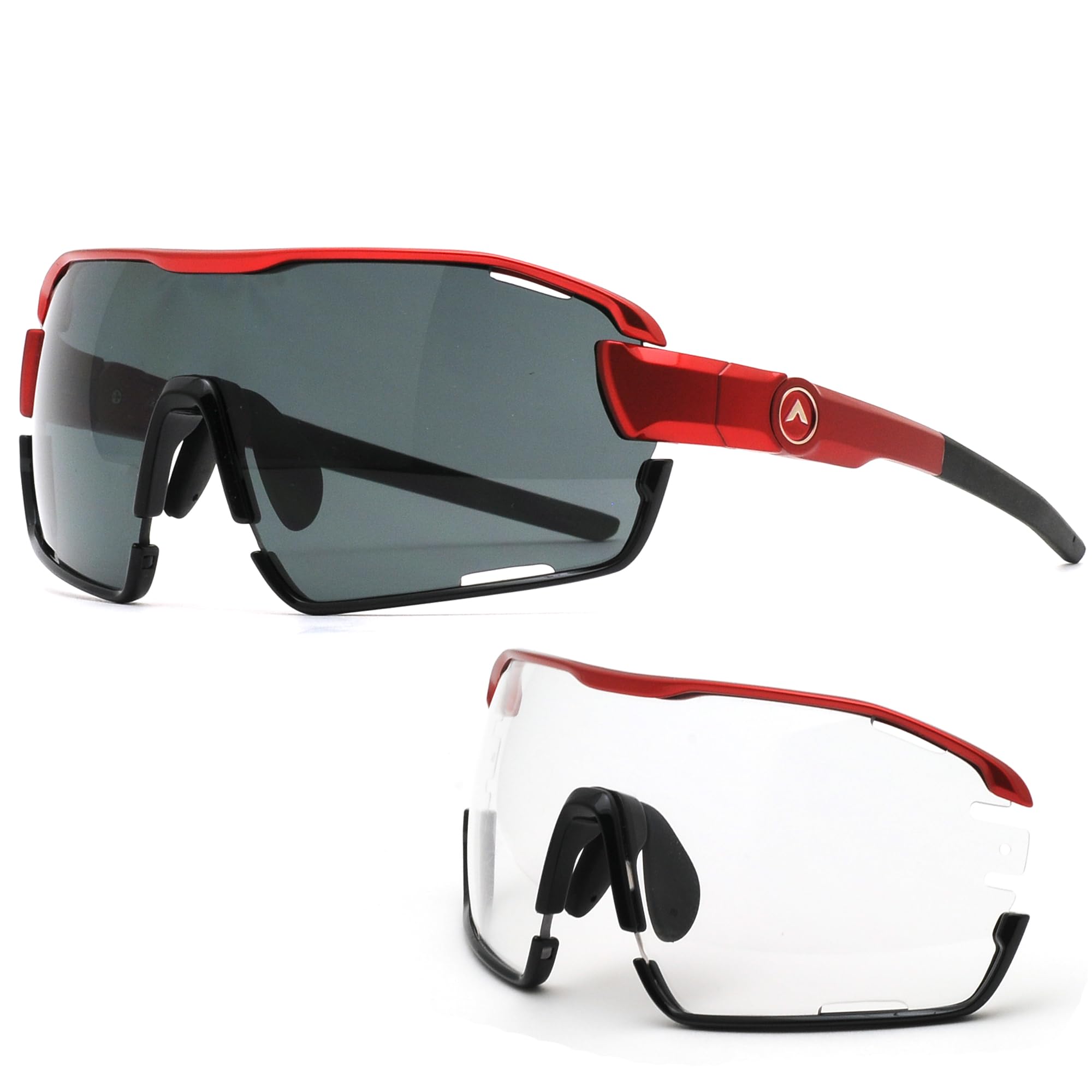 

Sports Sunglasses Polarized Sunglasses Red Black ADJUSTER Clear Lens Set [Afit] Men s AF-805-C2 Anti-Fog