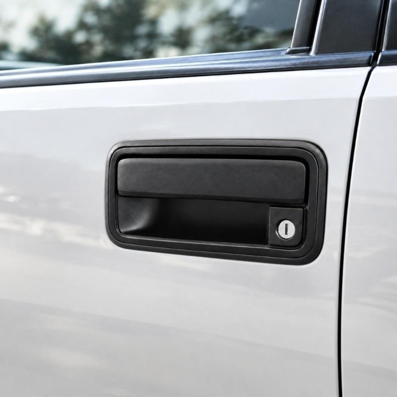 Mirrored Exterior Front Door Handles in Black Plastic, Left and Right Replacement Pair for Vehicle References 15742229 15742230