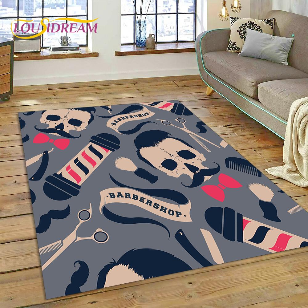 Fashion Barber Shop Logo Skull Vintage Rug Carpet for Living Room Bedroom Decor,Floor Mat Non-slip Decoration for Sofa Doormat
