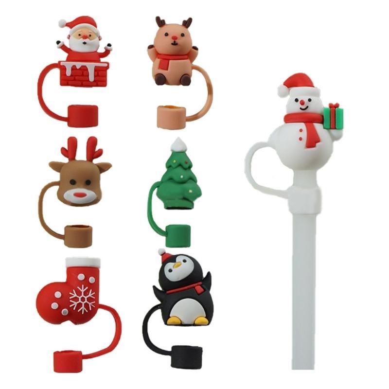 

7pcs Christmas Silicone Caps for Straws Reusable Cartoon Drinking Straw Caps top sale China Mainland