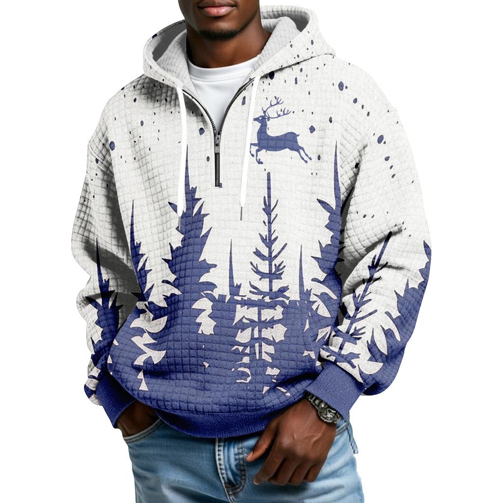 Herren Half-Zip Kapuzen-Plaid-Pullover Kordelzug Print Lässiges Sport-Sweatshirt