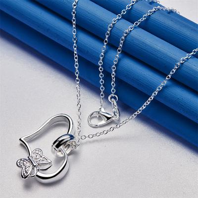 925 Sterling Silber 16-30 Zoll exquisite herzförmige Schmetterling Anhänger Halskette für modischen Hochzeitsschmuck für Damen