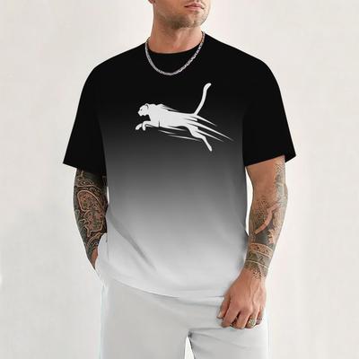 Verão Gola Redonda Estampa Gradiente 3D Top Camisetas Masculinas Casuais da Moda de Manga Curta