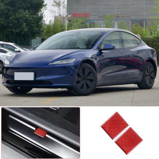 Red Carbon Fiber Exterior Car Door Sill Trim Sticker Cover For Tesla Model 3 23+