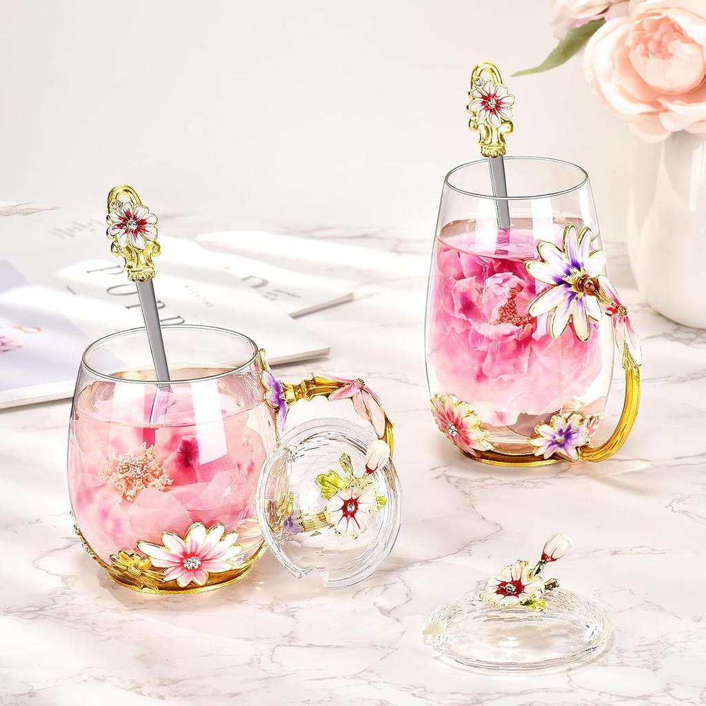 Wisolt Birthday Gifts for Women Mothers Day Gifts for Her Mom Grandma Teacher Friend Anniversary Christmas Valentines Day Glass Coffee Mug with Spoon