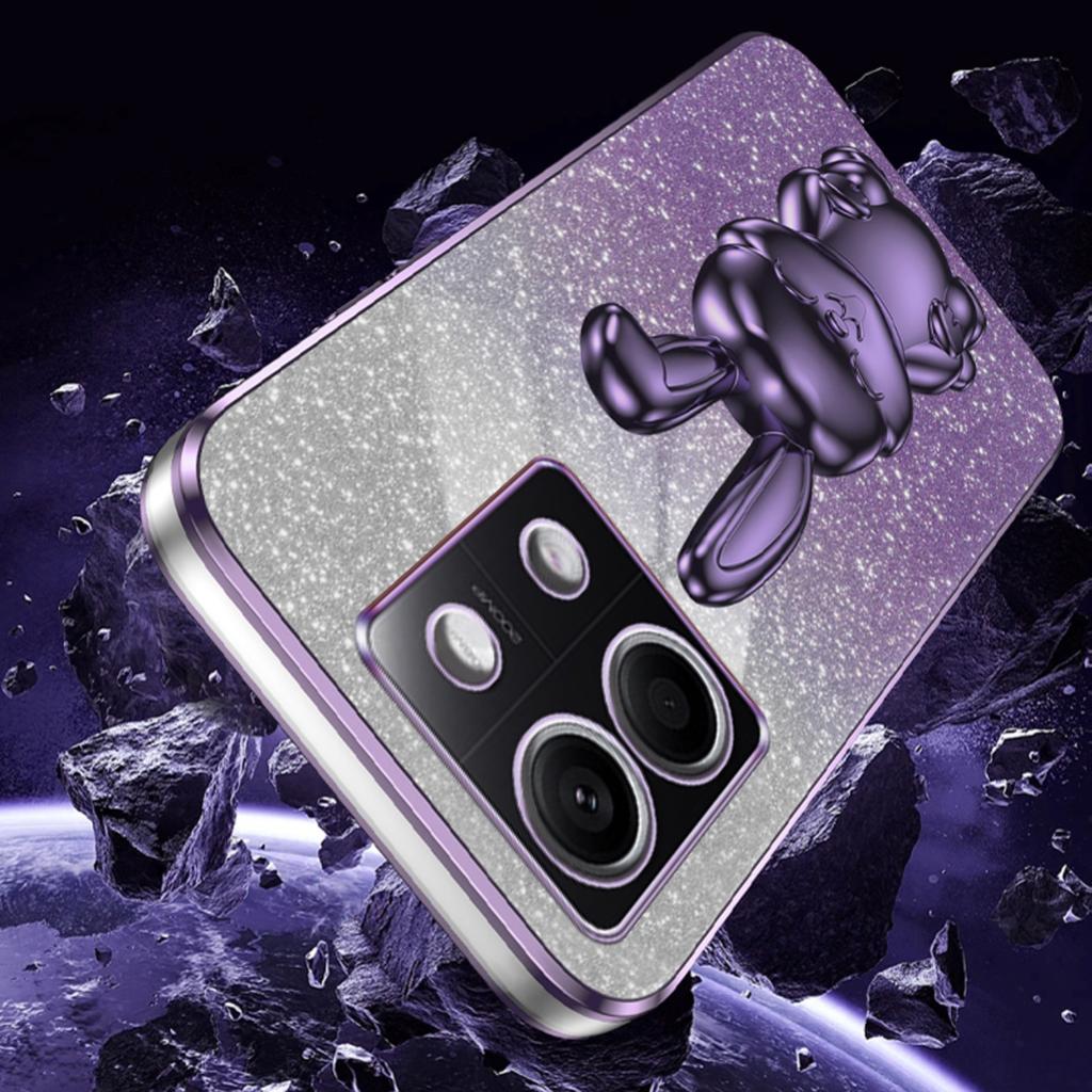 For Xiaomi Redmi Note 13 5G Case Glitter Cartoon Rabbit Anti-fall Phone Cover with Pull-out Kickstand