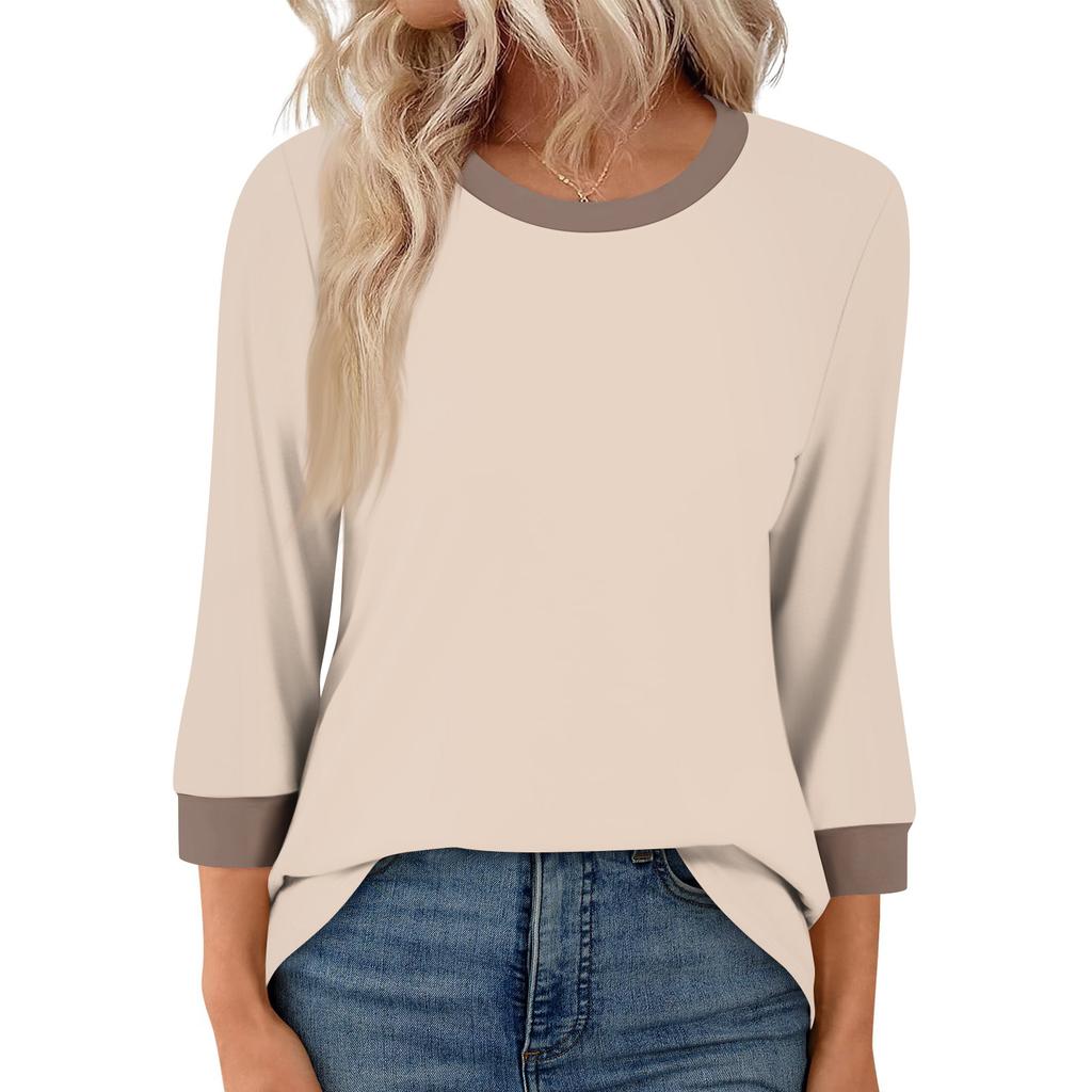 Women's Fashion Casual Seven Sleeve T-Shirt Print Round Neck Top