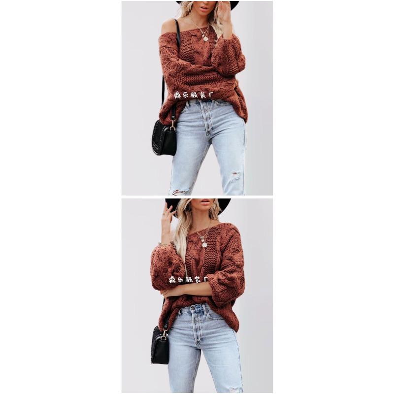 Women S Loose Fit Long Sleeve Knit Sweater Crew Neck Casual Pullover