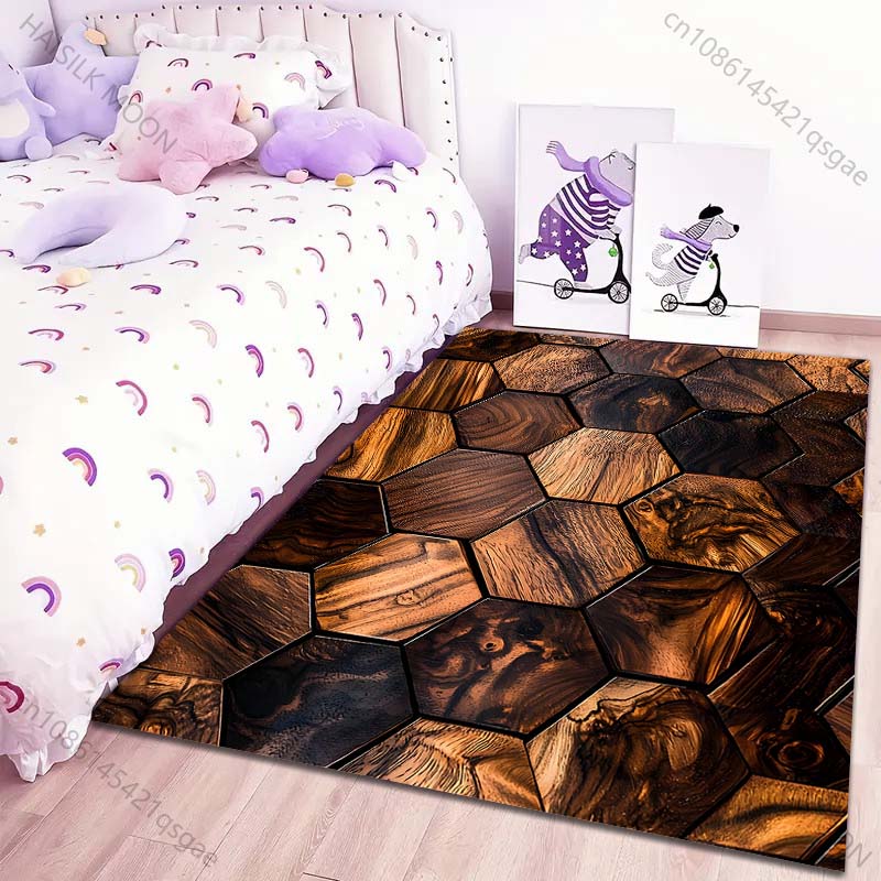 HD Wooden Block Honeycomb Splicing Carpet for Living Room Bedroom Sofa Home Decor Non-slip Floor Mat Modern Rugs Area Rug