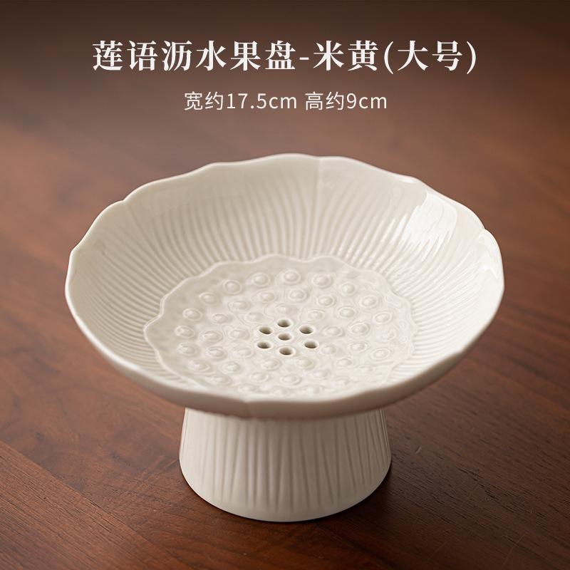 Kreative Lotus-Samenkapsel Abtropfende Obstschale Hoher Fuß Keramik Dim Sum Kochen Selbstbedienungs-Auslage Trockenes Dessert Süßigkeitenteller Teetablett