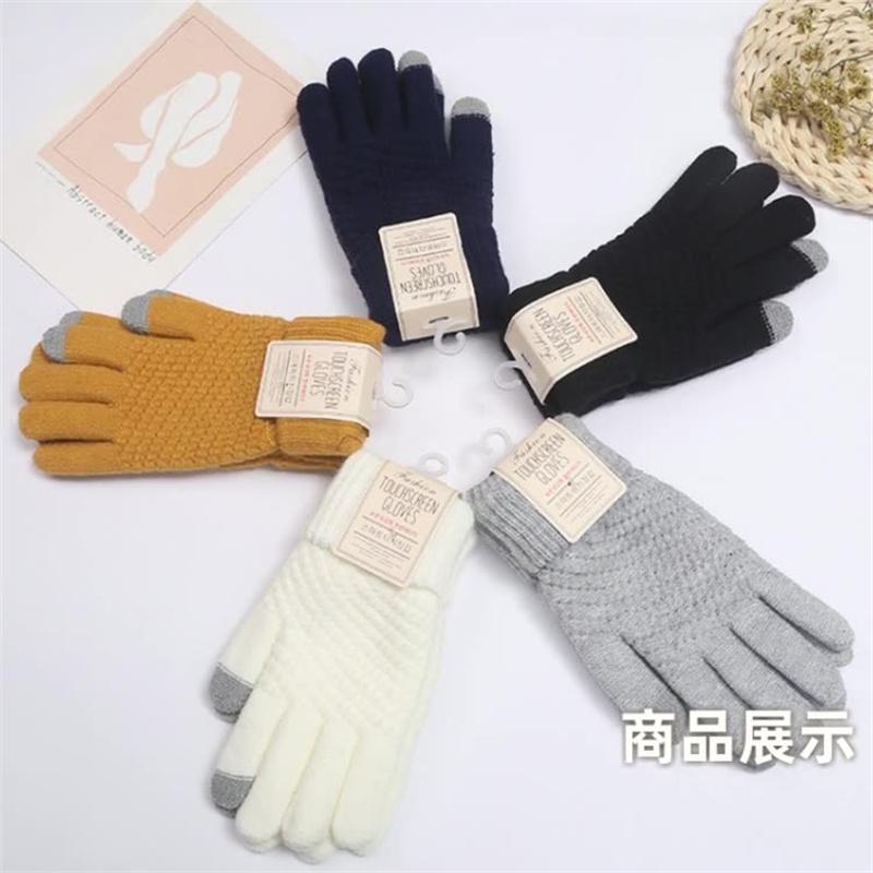 Winter Touch Screen Gloves Women Men Warm Stretch Knit Mittens Imitation Wool Full Finger Guantes Female Crochet Luvas Thicken