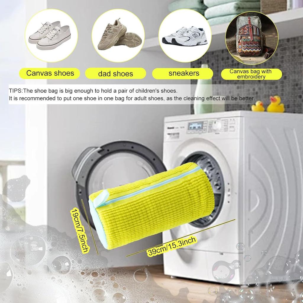 Durable Shoe Washing Machine Bag For All Shoe Types-Yellow With Blue Zipper,Ideal For Sneakers And Casual Shoes,Laundry Wash Bag Set
