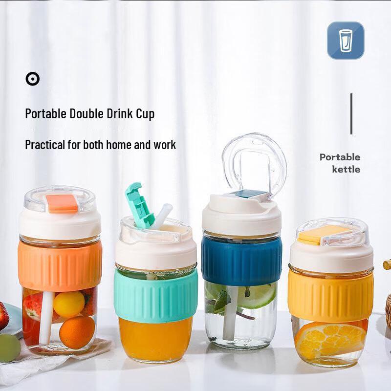 Elegante Glas-Doppelnutzungs-Becher mit Strohhalm