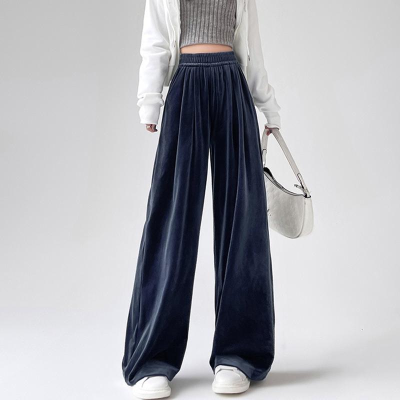 Goldener Samt Weitbeinige Hose Damen Herbst und Winter Locker Hochtailliert Lässig Drapierend Gerade Wischende Lange Hose