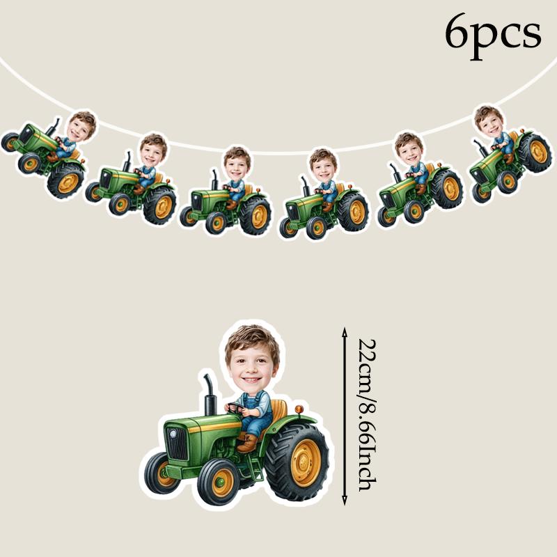 Customizable Tractor Stickers Personalized Baby Face With Ride Car Cake Toppers Custom Kids Birthday Banner Party Favors Supply