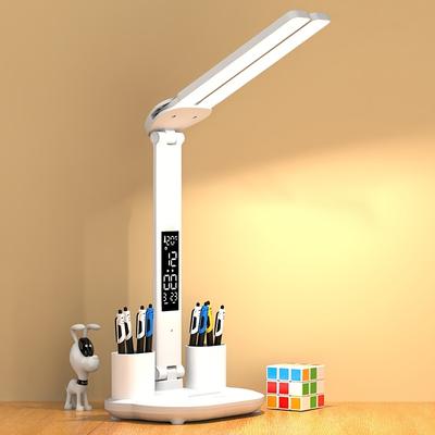 Lámpara de Escritorio LED para Estudio con Carga USB, Protección Ocular, Luz de Lectura para Estudiantes con Portalápices, Pantalla de Temperatura y Fecha, Tres Colores Ajustables