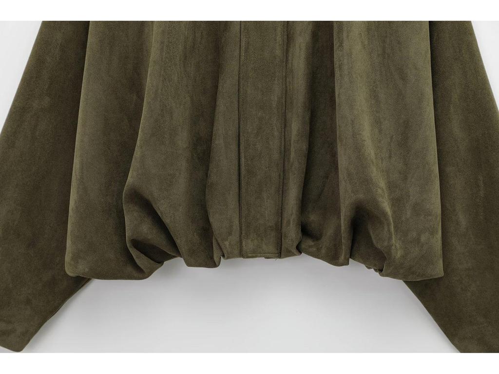 2025 Spring Bestseller: Green Suede Bomber Jacket Coat