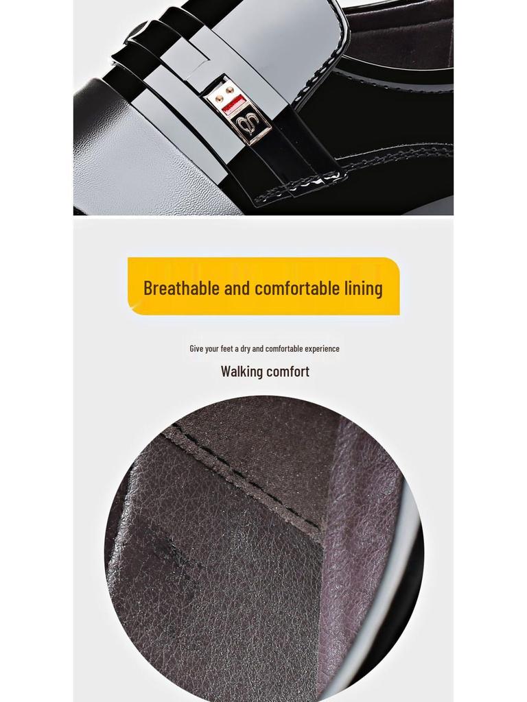 Men's Spring Breathable Leather Shoes - Business Casual, British Style, High-End Pointed Toe for Formal or Wedding Occasions.