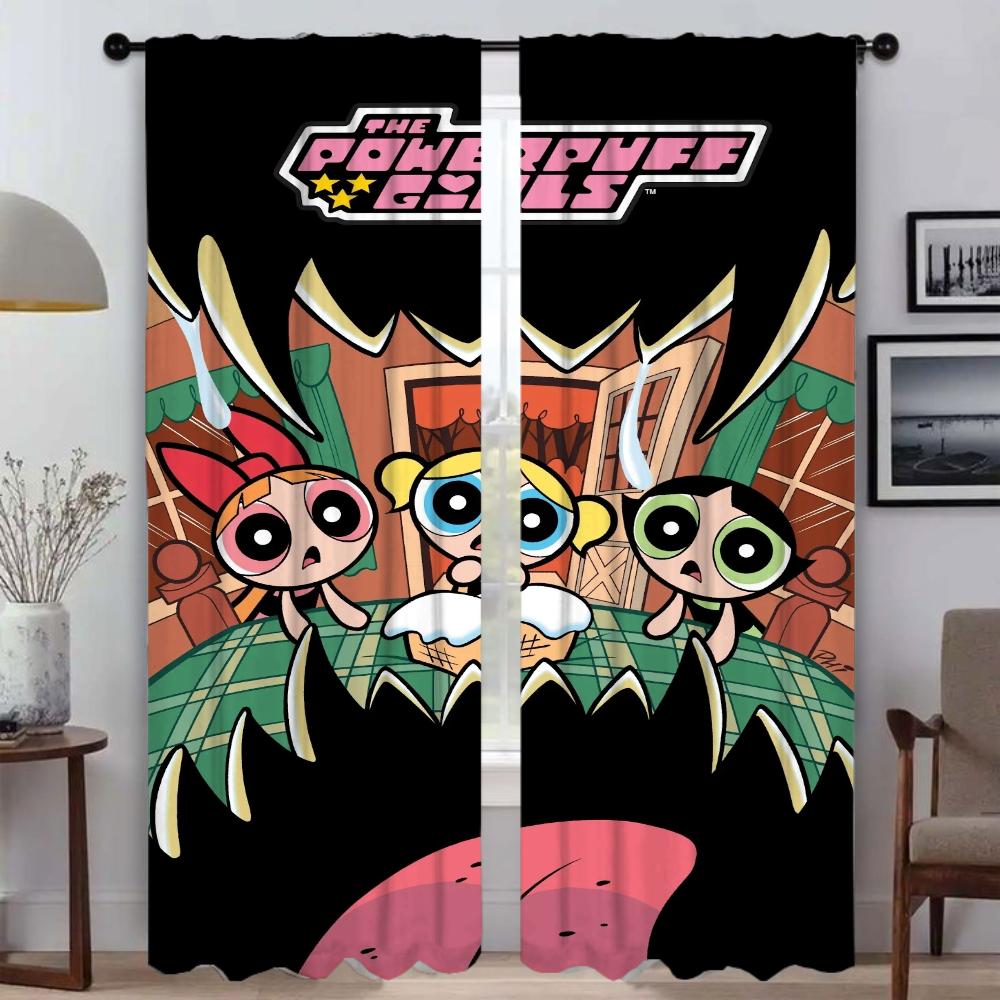 Eleganckie zasłony do salonu The Powerpuff Girls Dekoracja Halloween Zasłony kuchenne 2 sztuki Rolety okienne