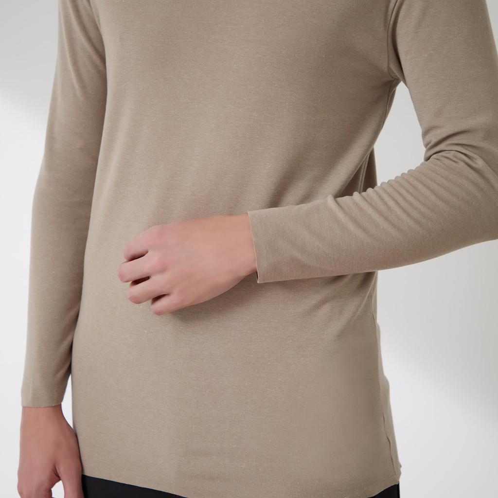 Gunze ADVANCE LABEL Long Sleeve Deodorizing Rayon Brushed Made In Japan Beige Size M [CUT OFF] U-Neck Men's