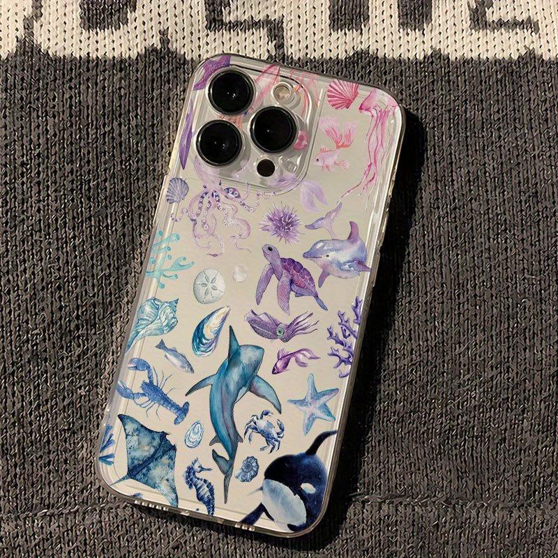 Watercolor Ocean Creatures Transparent Phone Case For iPhone 17 16 15 14 Plus Pro Max 12 11 13 X XS XR Plus 16E 17Air Soft Cover